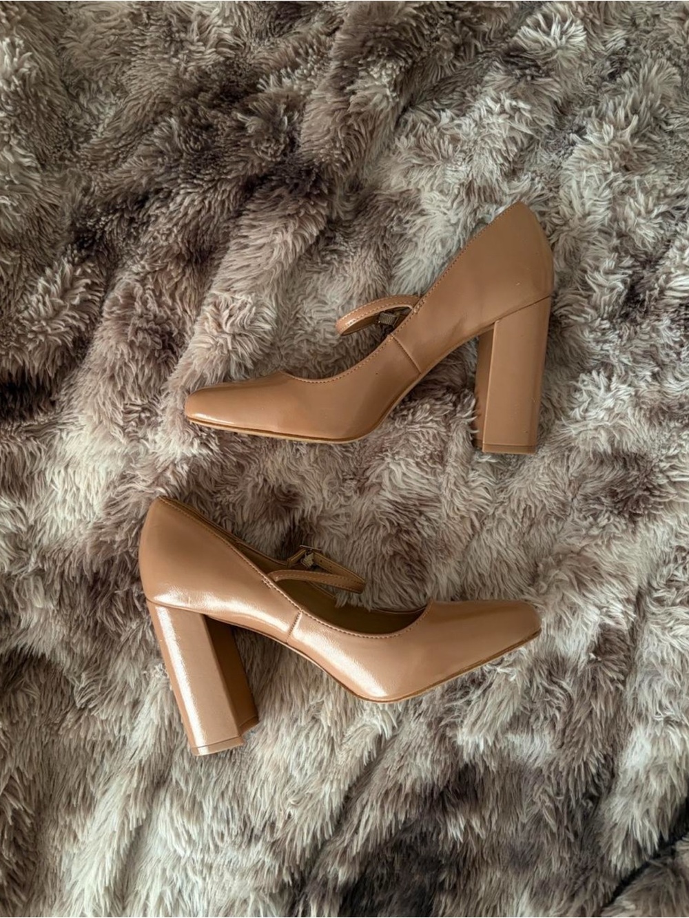 BCBG Nude Patent Mary Jane Block Heel Pumps